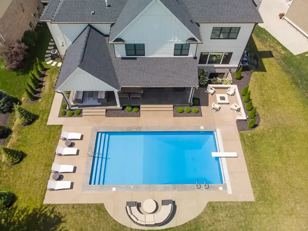 Modern home with swimming pool area