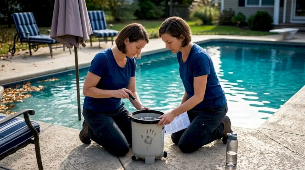 Homeowner checking pool filter system